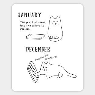 Doomscrolling Cat - New Year’s Resolution (White) Magnet